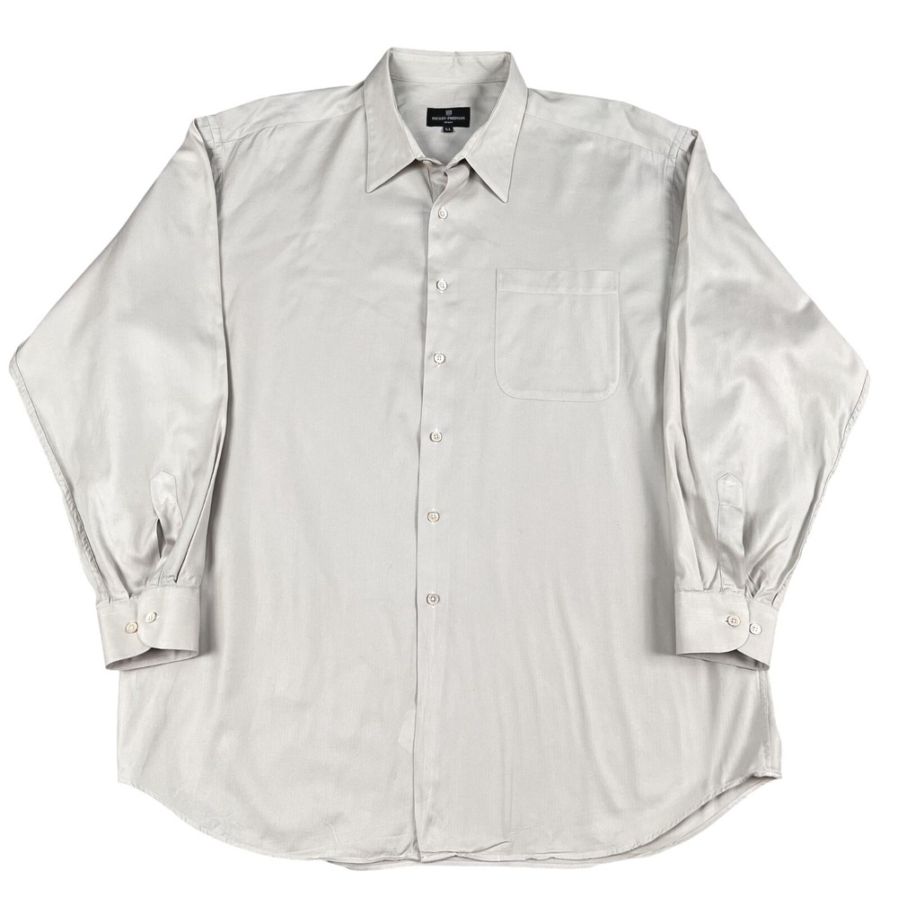 Hickey Freeman Button Down Shirt Mens XL Gray Sport Herringbone‎ Cotton Portugal